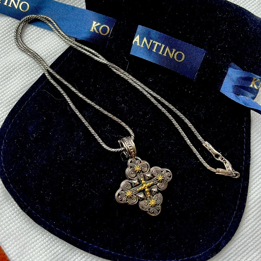 Konstantino Silver and Gold Cross Pendant Necklace - Picture 2 of 8